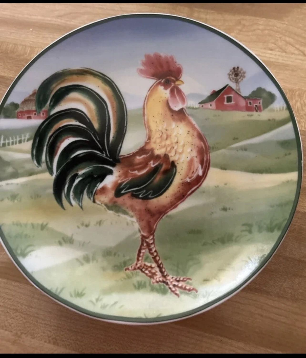 Nice Rooster Picture On Decorated Plate Set Of Three
