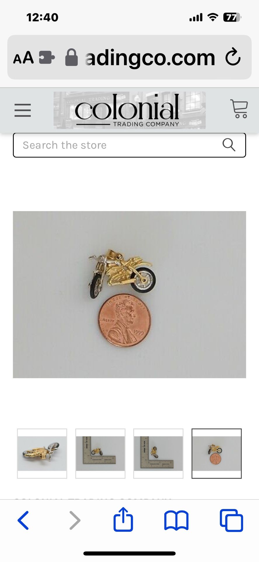 Motorcycle Charm 14 K.  Two Tone