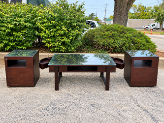 3-Piece Glass Top Coffee & End Table Set w/ Hidden Storage –$150