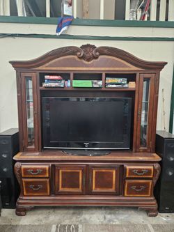 Solid Wood Entertainment Center with TV & Speakers