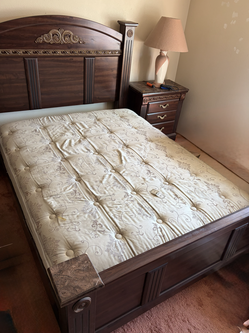 Dark Wood Bedframe with Headboard & Mattress