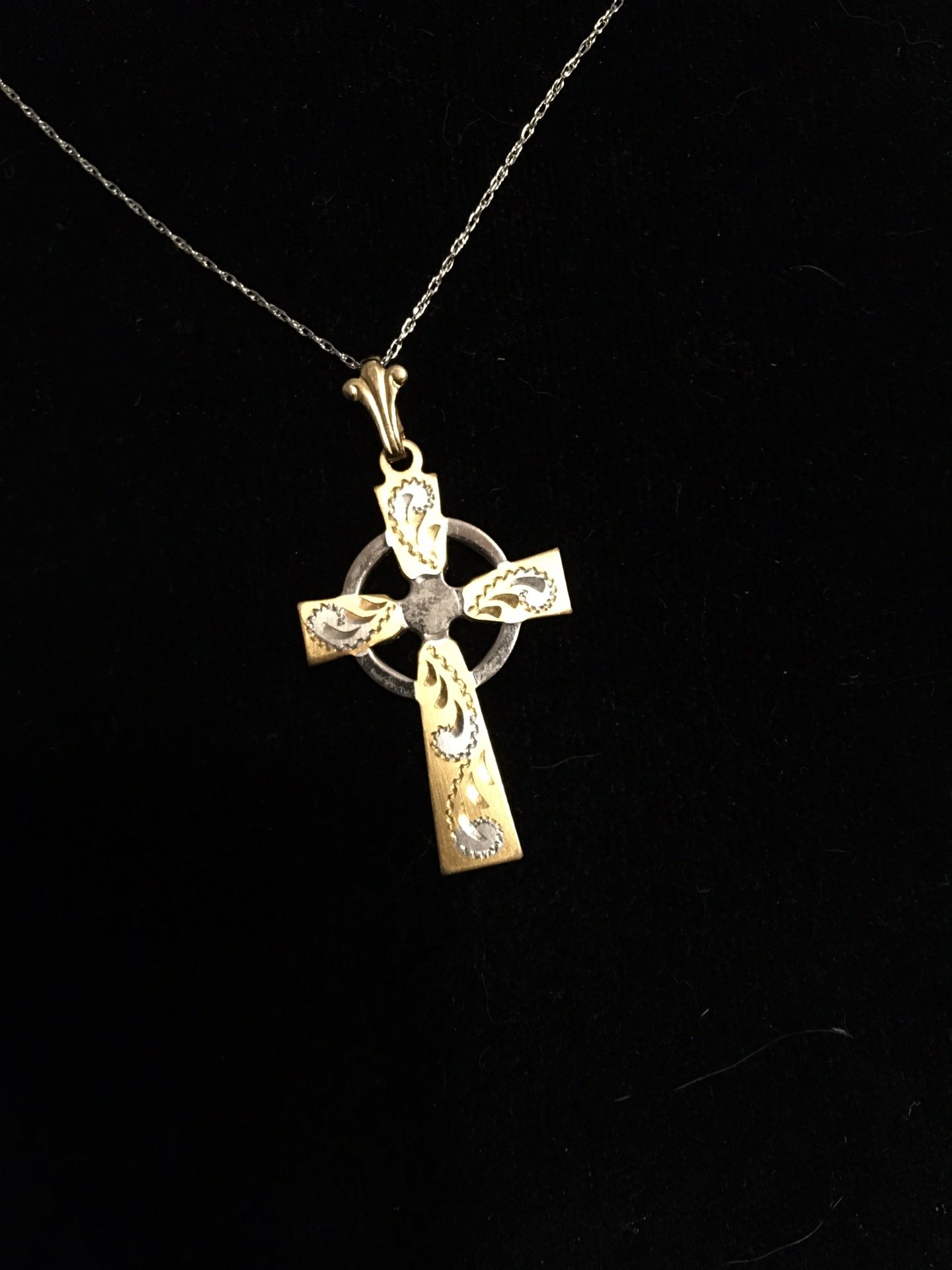 10kt white and yellow gold cross necklace