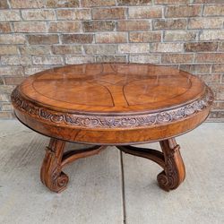 Beautiful Old World Wood Round Coffee Table