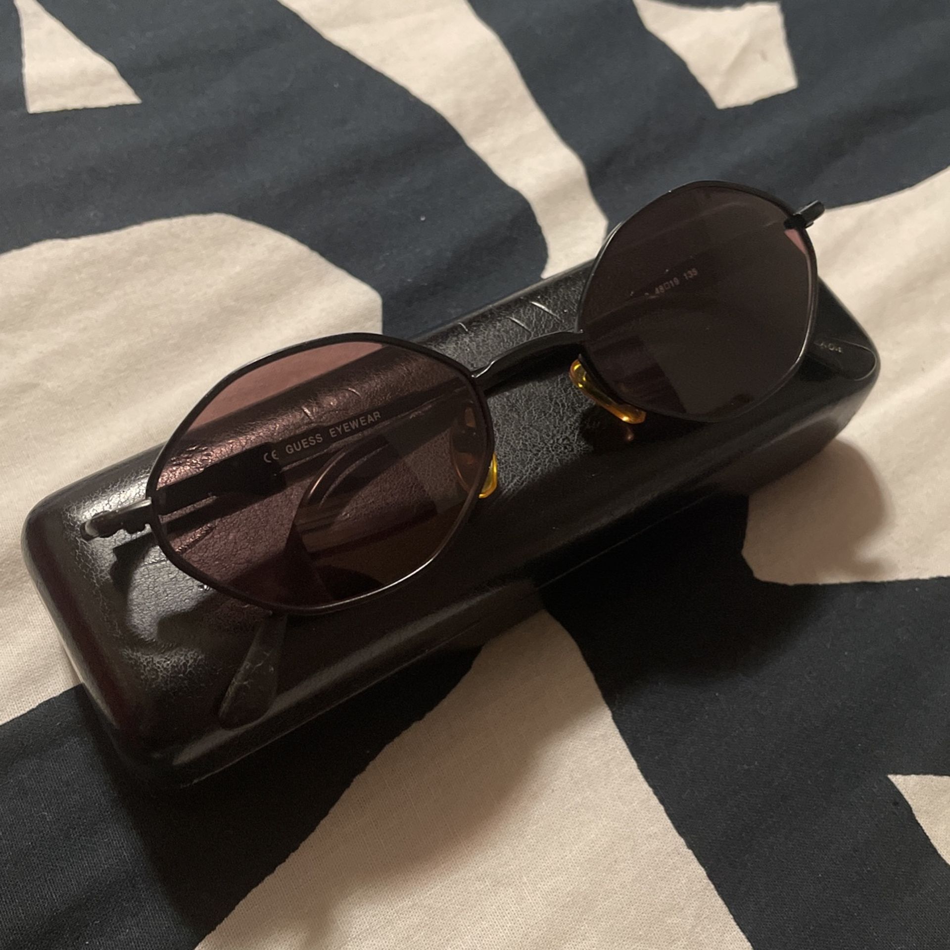 Guess Sunglasses GU727 SUNGLASSES Black Hexagon Frames w/ Brown Lenses 135