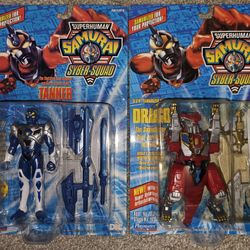 Drago & Tanker SUPERHUMAN SAMURAI SYBER SQUAD Vintage Action Figures LOT Playmates Toys 1994