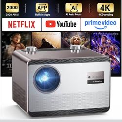 4K WiFi Bluetooth Projector – Auto Focus, Built-In Apps, Dolby Audio