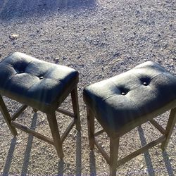 Set of 2 Faux Leather wooden Stools Pre-owned.
