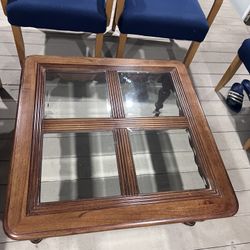 Solid Wood Coffee Table with Glass Top