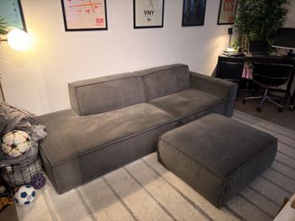 Castlery Jonathan Side Chaise Sofa + Ottoman – Charcoal – Excellent Condition