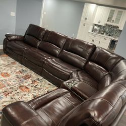 Top Grain Leather 6 Pc Power Reclining Sectional