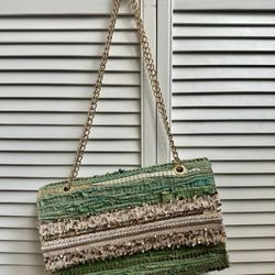 Medium Green Leather Woven Purse