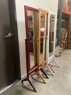 Full-Length Cheval Floor Mirror with Wood Stand