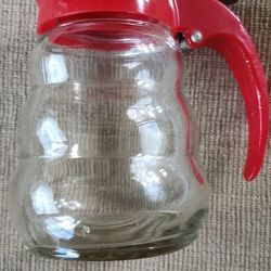 c1950s Red Dripcut Beehive Glass Syrup Dispenser

