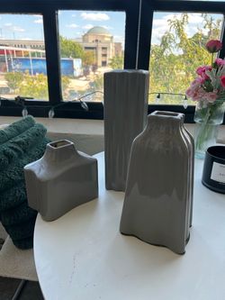 Set of 3 Gray Ceramic Vases