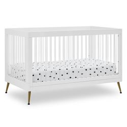 White Modern Baby Crib and mattress with Gold Legs