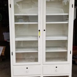 Glass Door Cabinet With Lock Doors And Drawers RUSTIC