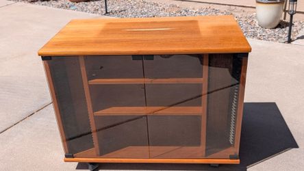 Vtg Copenhagen Danish Teak TV Stand Media Console Cabinet smoked glass mcm