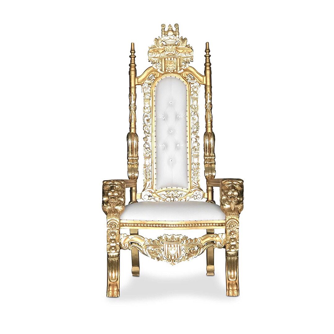 Free nationwide delivery | Gold white king queen throne 70” chairs royal baroque wedding event party photography hotel lounge boutique furniture