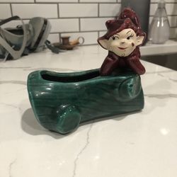 Vintage 1950’s Pixie On Log Planter