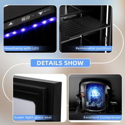 Antarctic Star 18L Beverage Refrigerator Cooler 24Can, Mini Fridge with Quiet Compressor, LED Light,Freestanding Small Fridge with Electronic Temperat