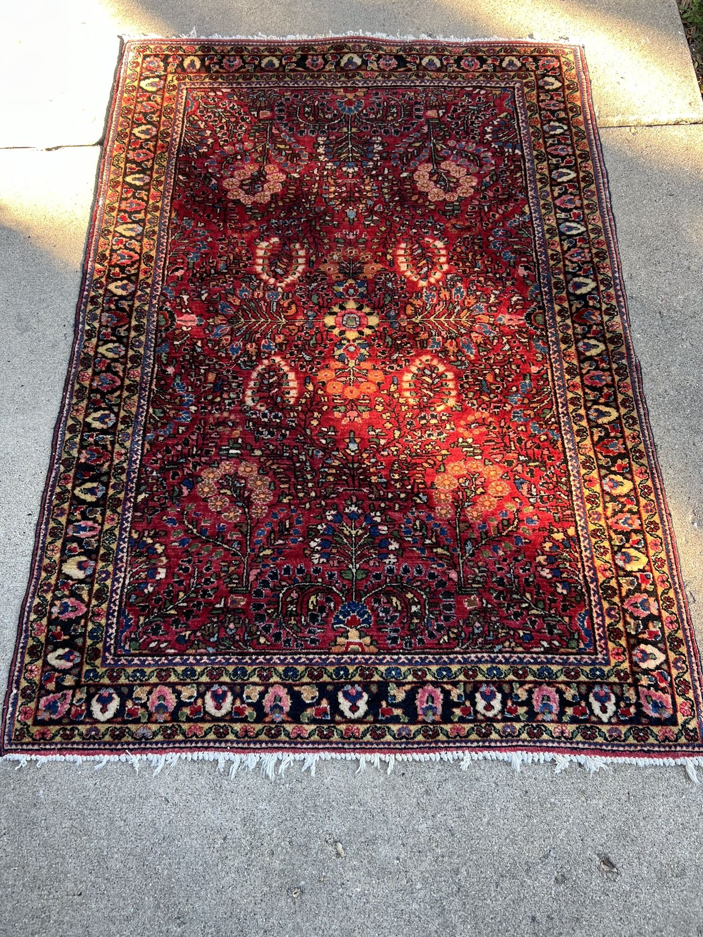Vintage Persian Hand-Knotted Wool Rug – Red Floral Hamadan/Sarouk Design
