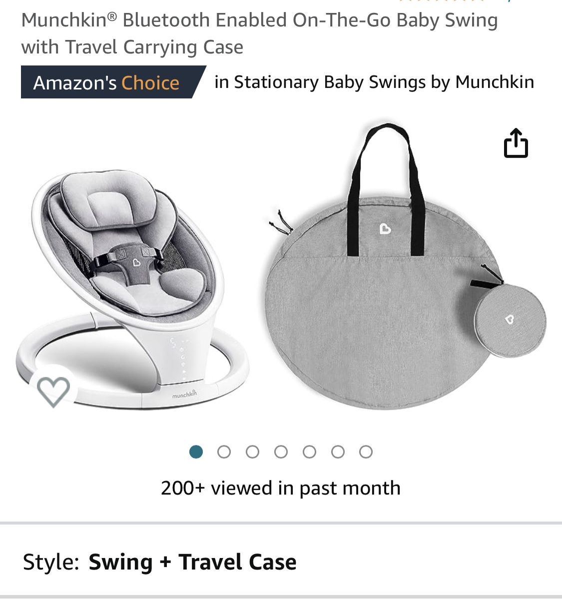 Munchkin® Bluetooth Enabled On-The-Go Baby Swing with Travel Carrying Case