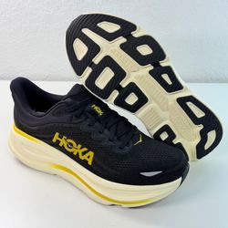 Hoka Bondi 9 Men's Size 12D Carbon Black Yellow Gold Running Shoes Sneakers NWOB