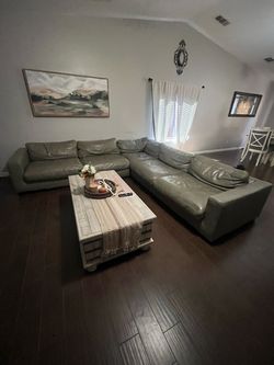 Grey leather sectional