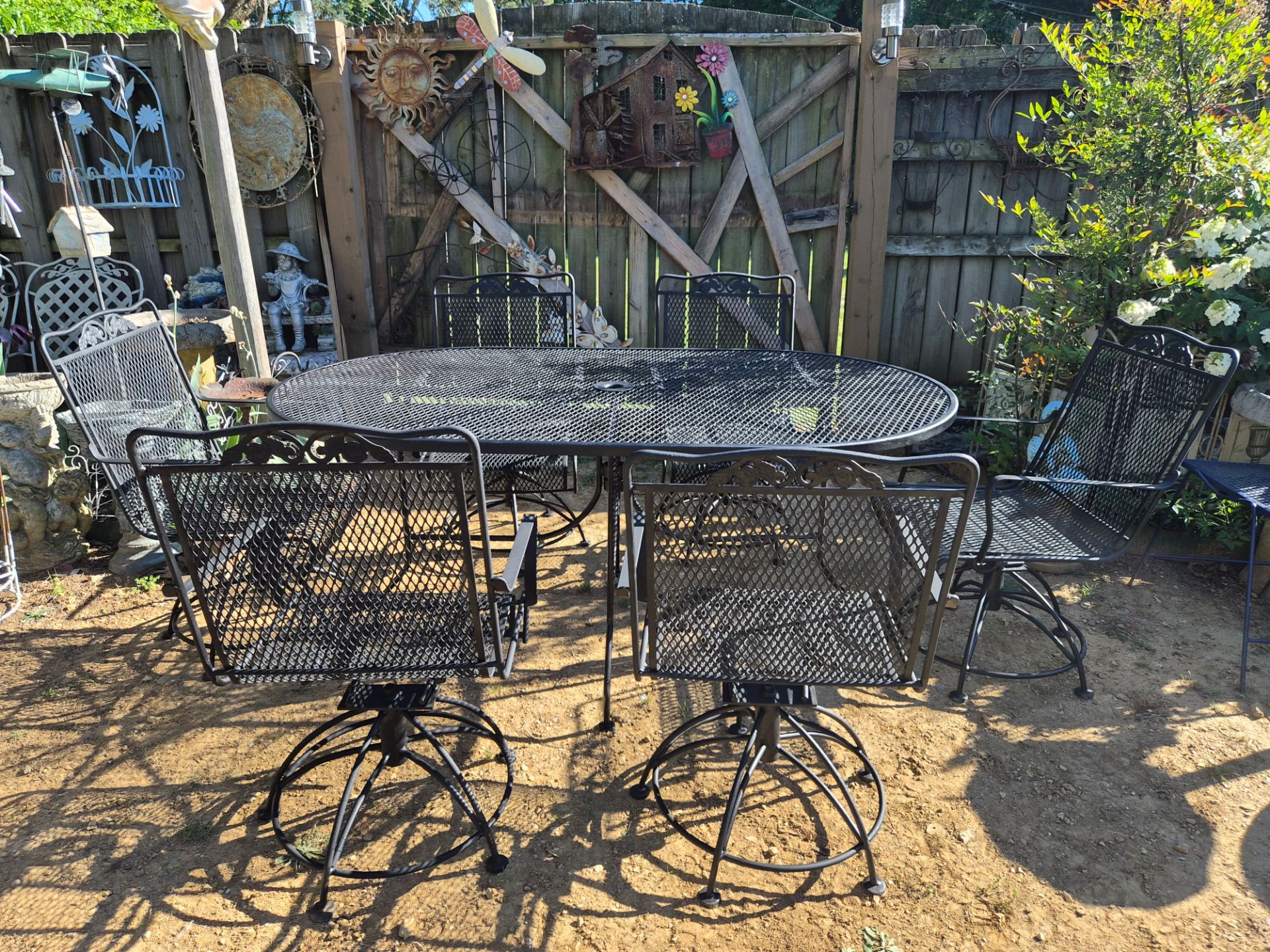 Patio Set 6 Swivel/Rocking Chairs Table Oval Iron