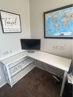 White L-Shaped Corner Desk with Shelves