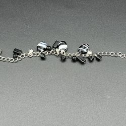 Black And White Glass Beads Sterling Silver Bracelet 