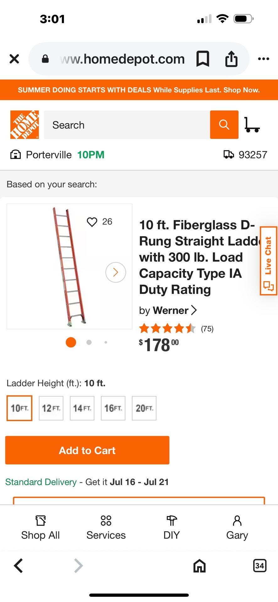 Werner 10 foot straight ladder