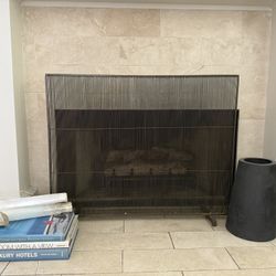 Metal Fireplace Screen - Antiqued Brass