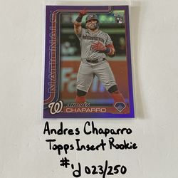 Andres Chaparro Washington Nationals 3rd Baseman Topps Short Print Insert Rookie Card. #’d 023/250.