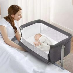 Bed Side Sleeper, Height Adjustable Bassinet Bed Easy Assemble, Breathable Mesh, for Infant/Newborn/Baby Boy/Baby Girl (Gray) 