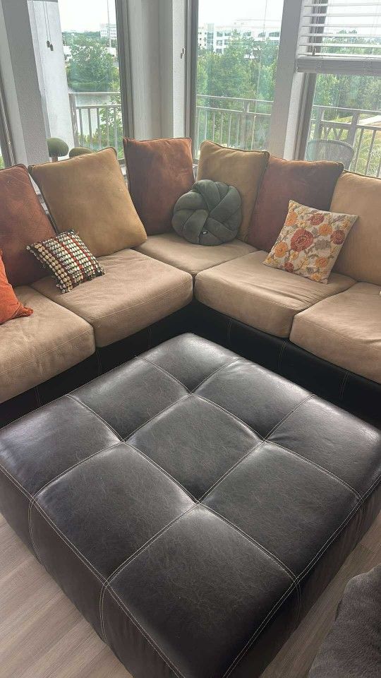 L Shape Suede Couch With Automan 