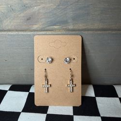 Rhinestone Cross Earring Set