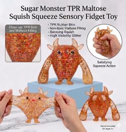 Sparkly Sugar Monster TPR Squish Toy – 11cm Glitter Filled Maltose Stress Relief Squeeze Toy