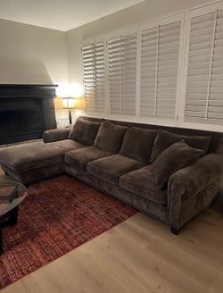 Dark gray super comfy !!!!  10.3 foot long and 41 inches deep Long part is just over 5 feet deep