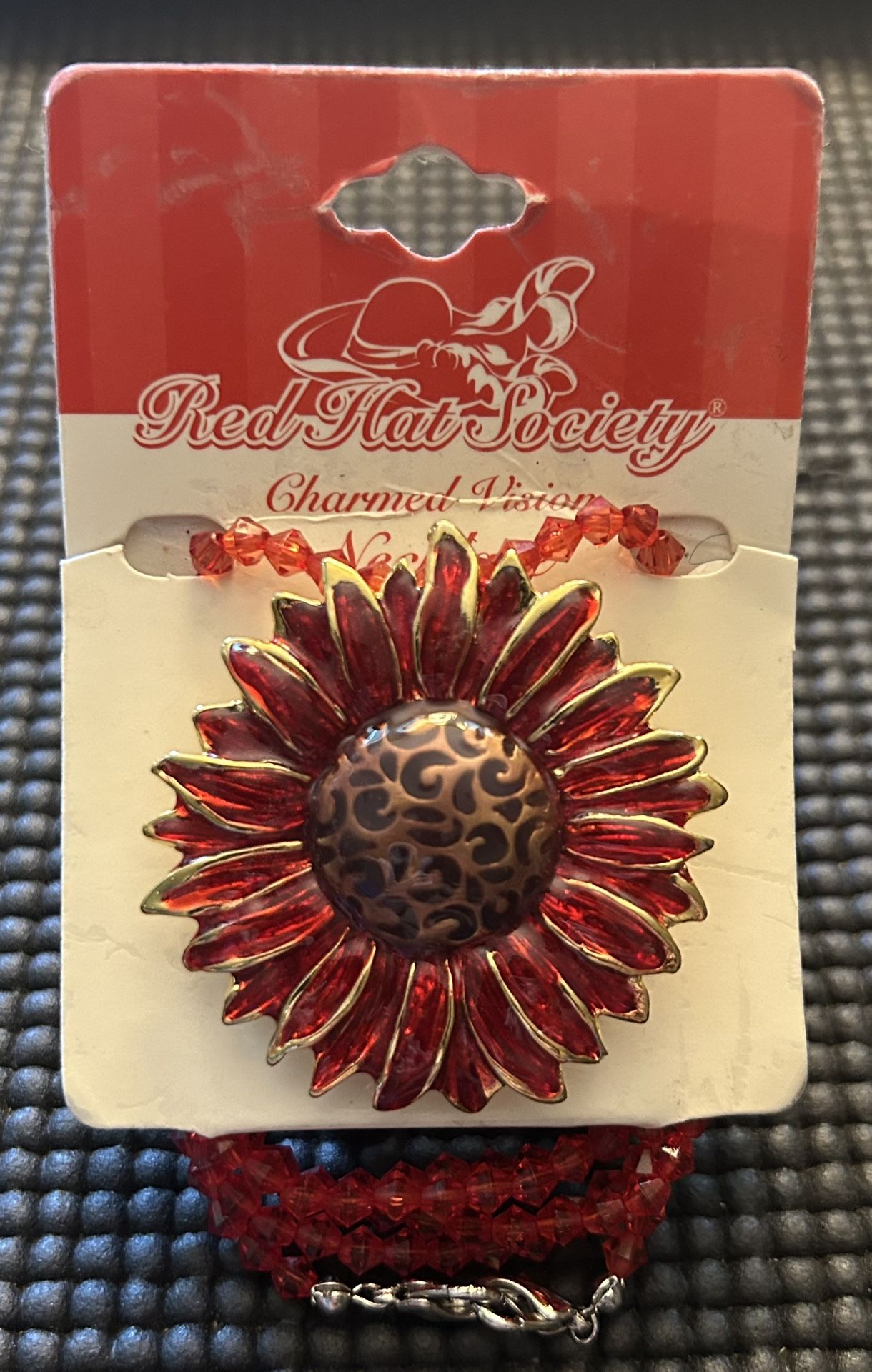 RHS Sunflower Pendant Red Round Beads With A Drop Down Loop For Eyeglasses 