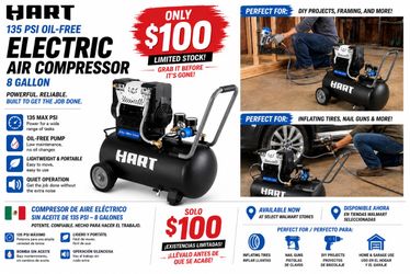 HART Black 135 PSI Oil-Free Electric Air Compressor