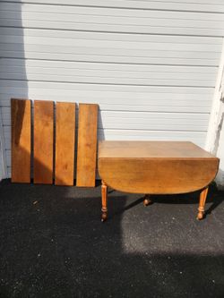 Antique Wood Drop-Leaf Dining Table with Leaves