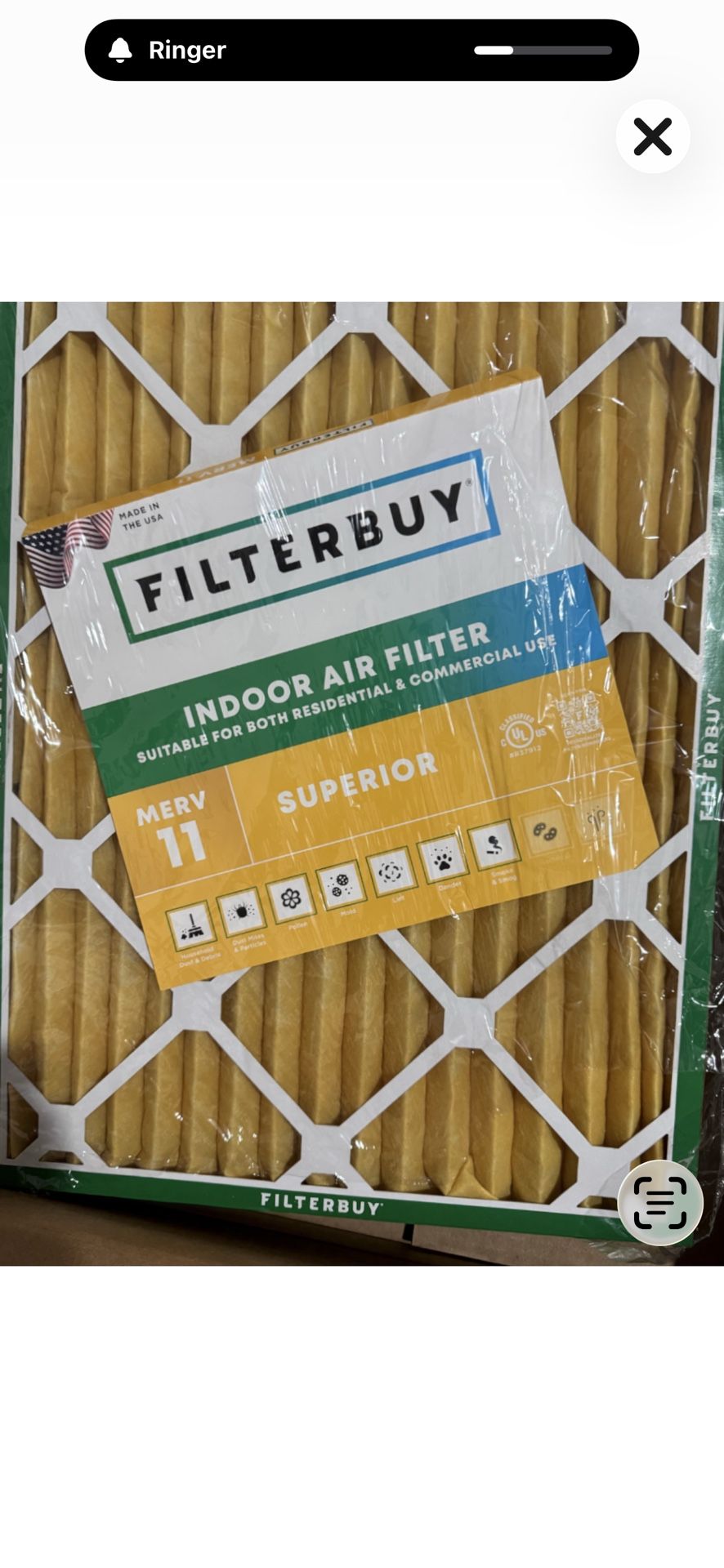 A/C Filter 16 X 20 X 1