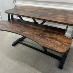 Walnut  Wood Collapsible/ Converter Office Standing Desk With Keyboard Tray 