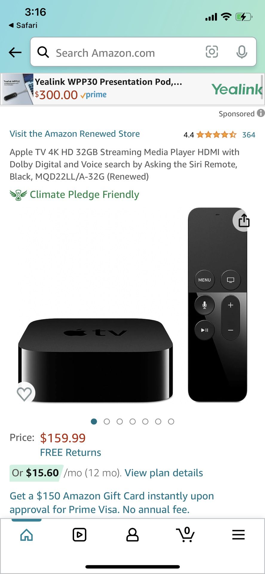Apple TV 4K HD 32GB Streaming Media Player HDMI with Dolby Digital and  Voice search by Asking the Siri Remote, Black, MQD22LL/A-32G (Renewed)