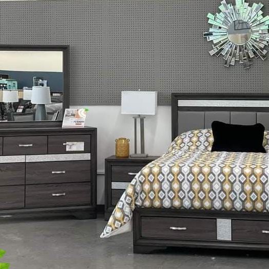 Lamar 4 PCS Bedroom Sets Queen/King Bed Dresser Nightstand and Mirror Finance and Delivery Available 