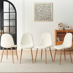 Dining Kitchen Chairs Set of 4, Modern Upholstered Living Room Chairs White Comfortable Teddy Fabric Bedroom Chairs, Space Saving Dining Side Chairs f