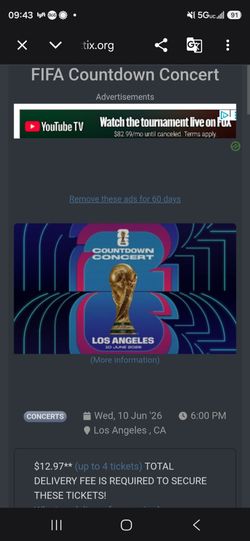 World cup concert Tickets