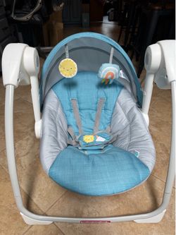 Ingenuity Sun Valley Canopy Portable Swing - Teal: Metal Material, 5-Point Harness, Battery Operated