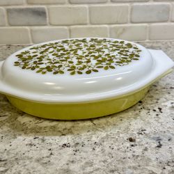 Vintage Pyrex Olive Divided Dish With Lid